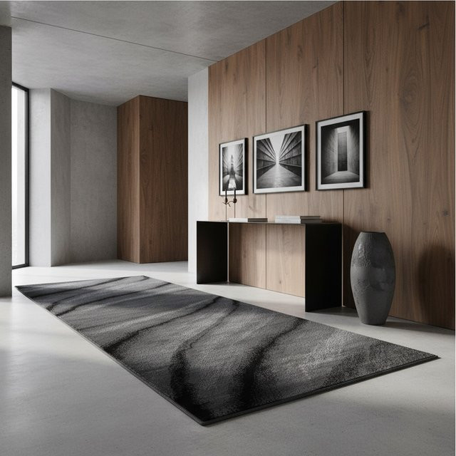 Kurzflorteppich Kadima Design ASPEN mit abstraktem Wellenmuster in Schwarz, B: 80 cm, L: 300 cm - Bild 1