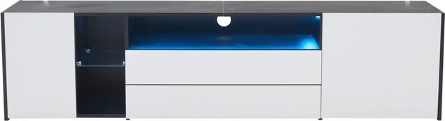 okwish TV Schrank mit LED-Beleuchtung und Stauraum in Schwarz und Weiß, B/T/H: 180 x 40 x 45 cm - Bild 1