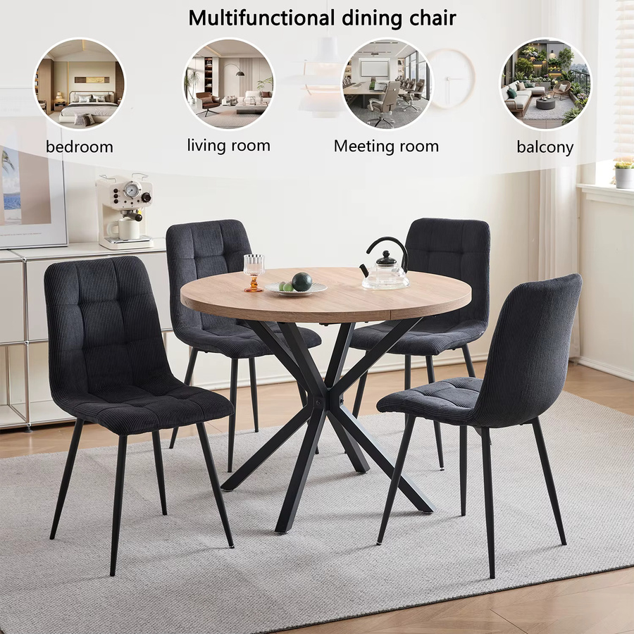 EGOONM Set moderner Esszimmerstühle aus Cordstoff mit Metallbeinen in Schwarz gestreift - Bild 3