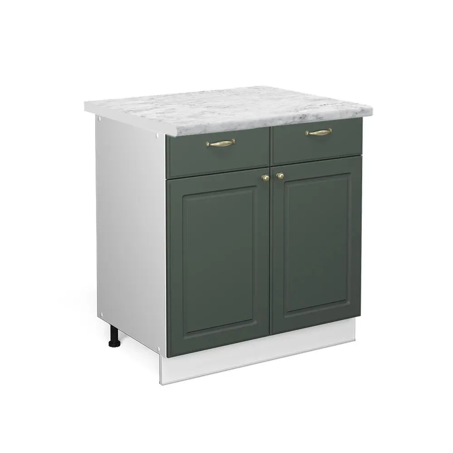 Vicco Küchenunterschrank Fame-Line in Grün-Gold und Weiß im Landhausstil mit Marmor-Optik, Breite: 80 cm - Bild 2