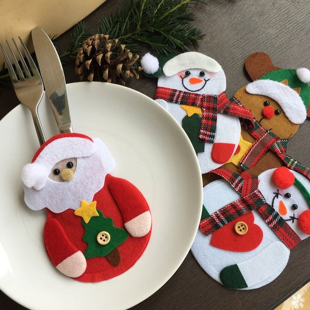 joy-enlife Weihnachts Bestecktaschen für Messer und Gabeln, Set mit 4 oder 8 Stück, Mehrfarbig - Bild 1
