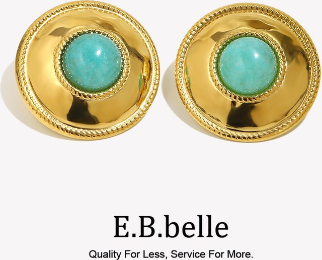 E.B.belle Ohrstecker, 18 Karat vergoldeter Edelstahl, blauer Amazonit, Unisex - Bild 1