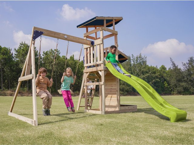 Axi Spielturm Malik mit Doppelschaukel und Rutsche Braun Hellgrün - Bild 1
