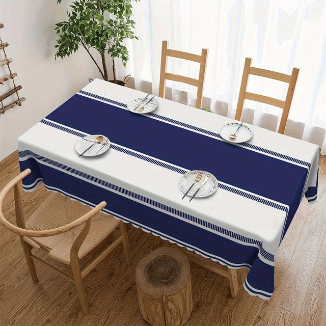 JMG Household Supplies Tischdecke gestreift in Marineblau und Weiß, rechteckig, B/B/H: 100 x 160 cm - Bild 1