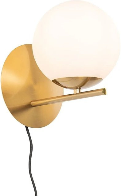 QAZQA Art-Deco Wandleuchte Flore aus Gold und Opalglas mit E14 Fassung, Farbe: Gold/Messing - Bild 1