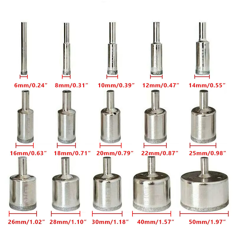 15er Set diamantbeschichtete HSS-Bohrer und Lochsägen von louCnloin für Fliesen, Marmor, Glas und Keramik, Farbe: Silber, Durchmesser: 6–50 mm - Bild 2