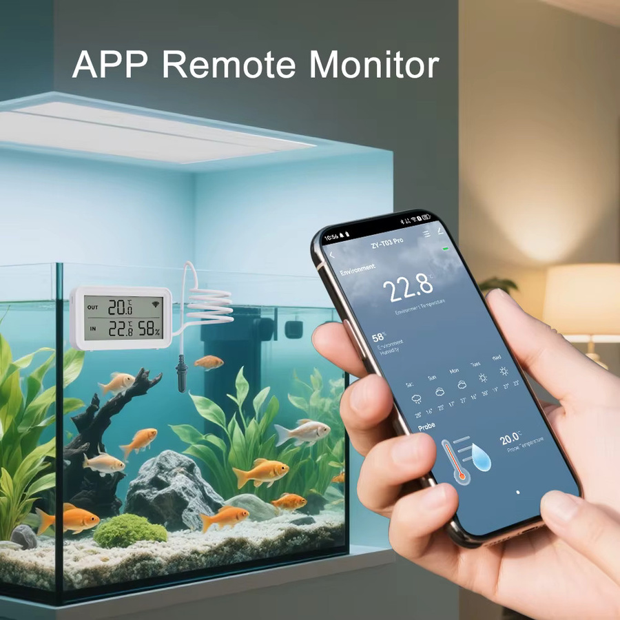 Tuya Wi-Fi Temperatur-Feuchtigkeitsmesser mit digitalem LCD und externer Sonde, kompatibel mit Tuya Smart Life und Google Assistant, Farbe: Weiß - Bild 5