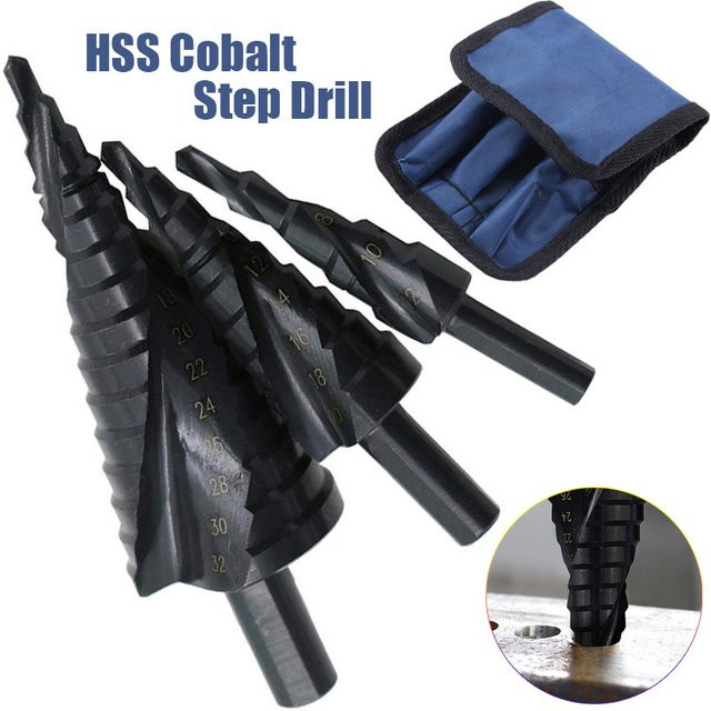 LouCnloin HSS Kobalt Stufenbohrer Set mit Stickstoffspirale für Metall, Schwarz, 4-32 mm - Bild 1