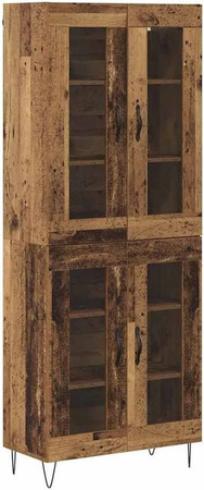 vidaXL Highboard Altholz in Braun mit Glastüren, B/T/H: 69,5 x 34 x 180 cm