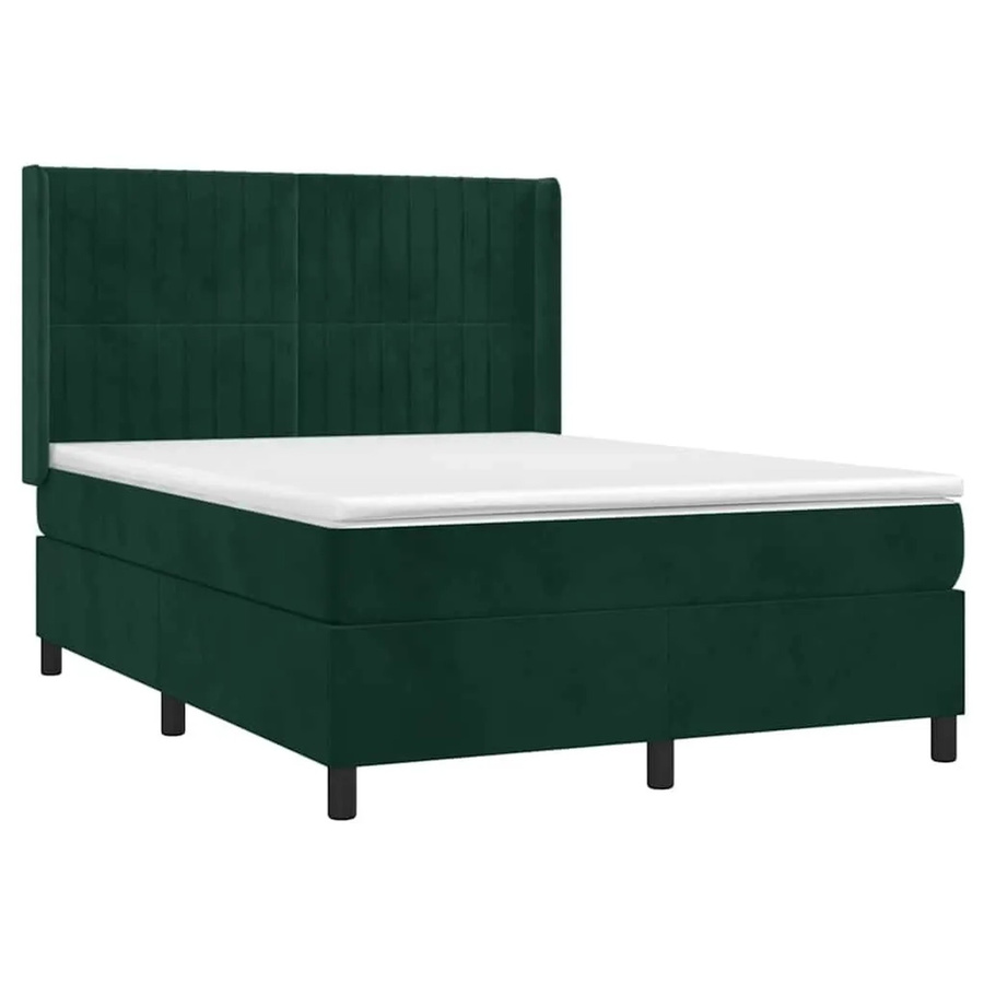 vidaXL Boxspringbett mit Matratze in Dunkelgrün aus Samt mit LED-Unterbettbeleuchtung und USB-Anschluss, B/T/H: 140 x 200 x 118 cm - Bild 2