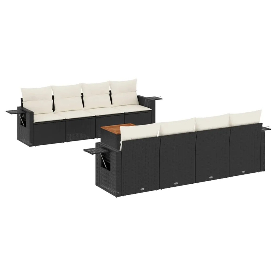 vidaXL 9-teilige Garten-Sofagarnitur aus Poly-Rattan und Akazienholz in Schwarz mit Kissen - Bild 2