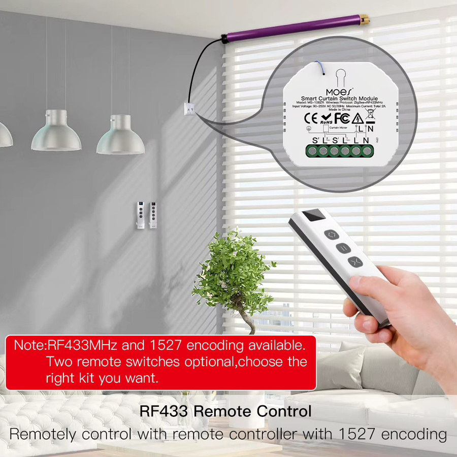 Moes Tuya ZigBee Smart RF433 Vorhangschaltermodul in Weiß für motorisierte Rollos, kompatibel mit Smart Life App, Alexa und Google Home - Bild 3