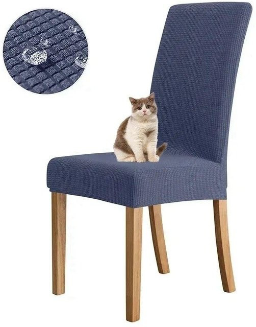 Wasserabweisender Jacquard-Stuhlbezug aus Polyester in Blau, verstellbar und abnehmbar für Esszimmer, Büro oder Küche - Bild 1
