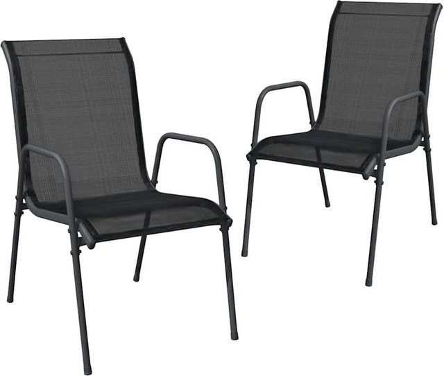 vidaXL Gartenstühle Set aus 2 Stück in Schwarz aus Stahl und Textilene mit Armlehnen - Bild 1