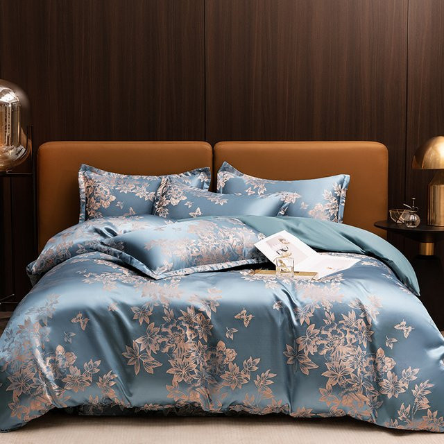 CHA YU PAI Jacquard Bettwäsche-Set mit floralem Design in Blau, 3-teiliges Duvet Cover Set für Twin Size - Bild 1