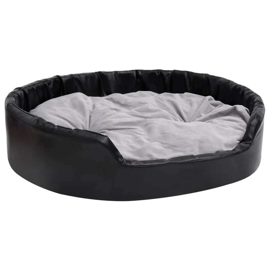 vidaXL Hundebett Sofa in Schwarz-Grau aus Plüsch und Kunstleder mit abnehmbarem Bezug, B/T/H: 99 x 89 x 21 cm - Bild 2