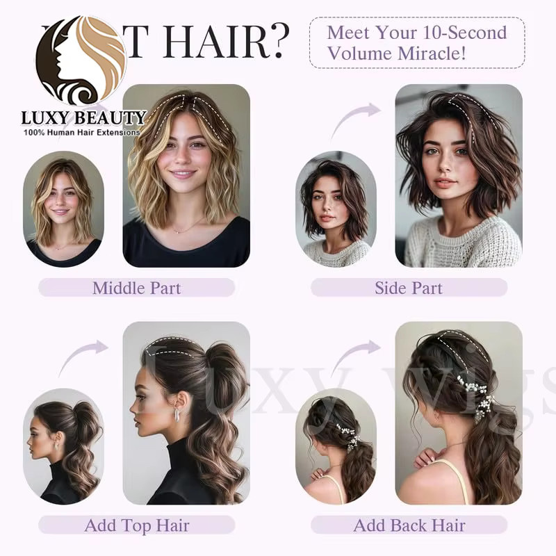 Luxy Beauty Clip-in-Haarverlängerungen, echtes Menschenhaar, braun, 5 Stück, Damen - Bild 4