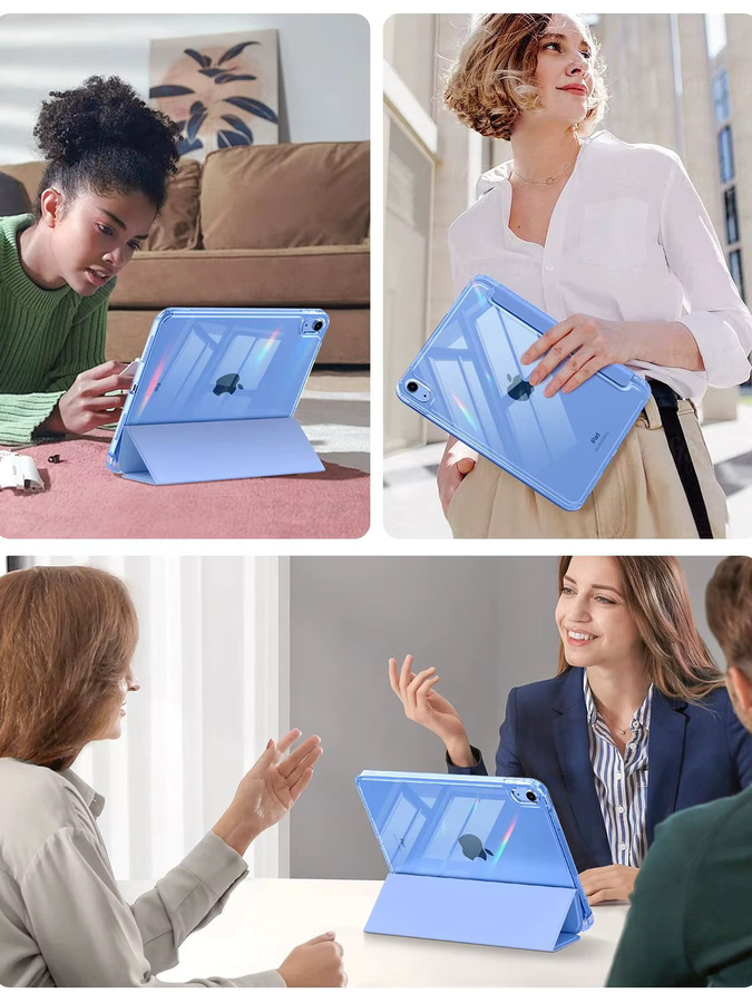 Schutzhülle für Apple iPad 11 Zoll (11. Generation 2025 & 10. Generation 2022) mit linkem Stifthalter, dreifach faltbare schlanke Hülle in Silber und Blau - Bild 4