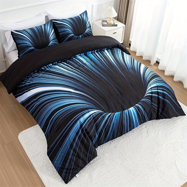 3-teiliges AE King Bettwäsche-Set mit 3D-Design in Blau und Schwarz, bestehend aus Bettbezug und Kissenbezügen aus weichem Mikrofaser-Material, B/H: 240 x 220 cm - Bild 1