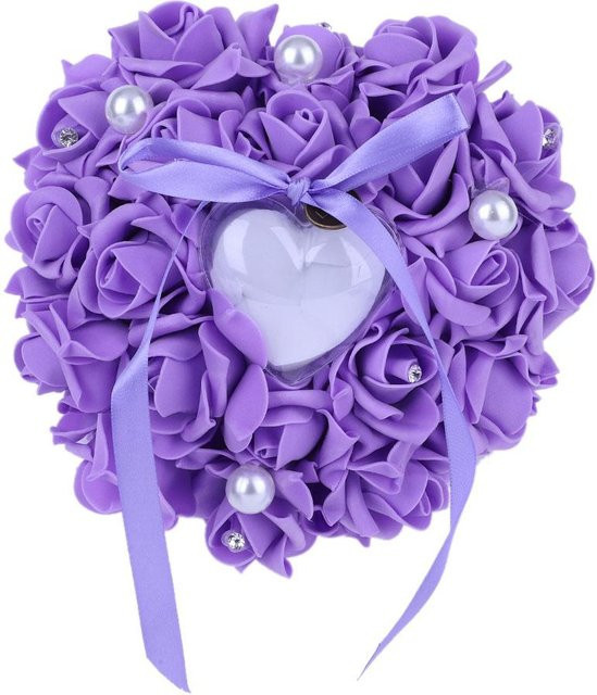 CosyHome Ringkissen Herz mit Perlen und Rosen-Design für Hochzeiten in Weiß, Rot, Pink oder Purple - Bild 1