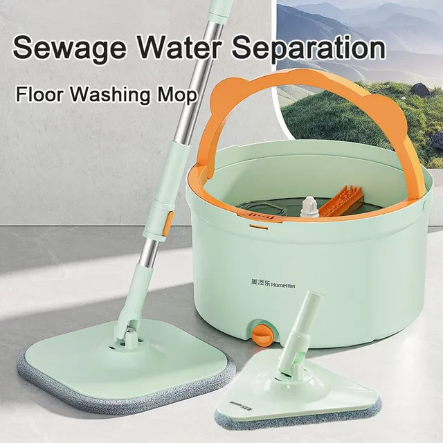 JAH Dirty Separation Spin Mop für die Nass- und Trockenreinigung mit austauschbarem Wischerkopf und praktischer Entwässerungsfunktion - Bild 1