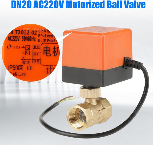 Motorisiertes 2-Wege Kugelventil für Klimaanlagen aus Messing in gebürstetem Messing, DN20, AC 220V - Bild 1