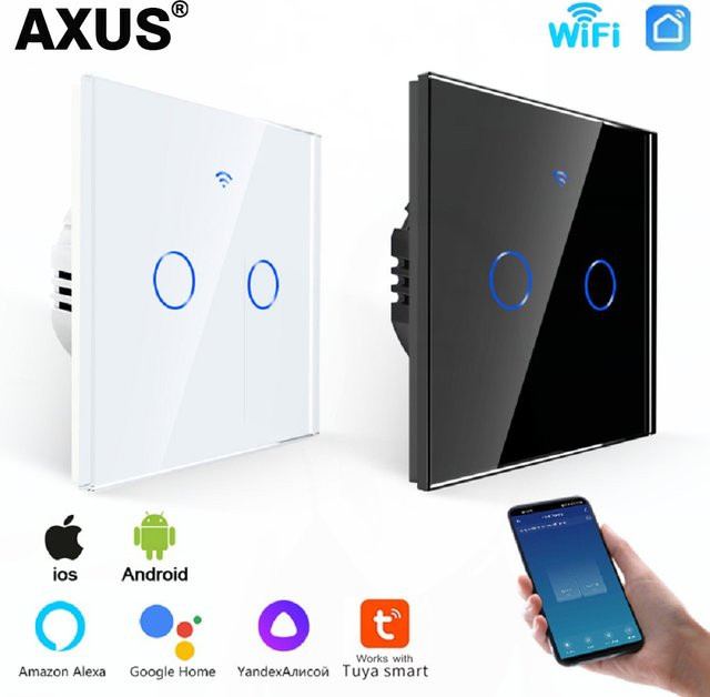 AXUS WLAN Touch-Lichtschalter für Smart Home, kompatibel mit Tuya, Alexa und Google Home, modernes Glas-Design in Schwarz oder Weiß - Bild 1