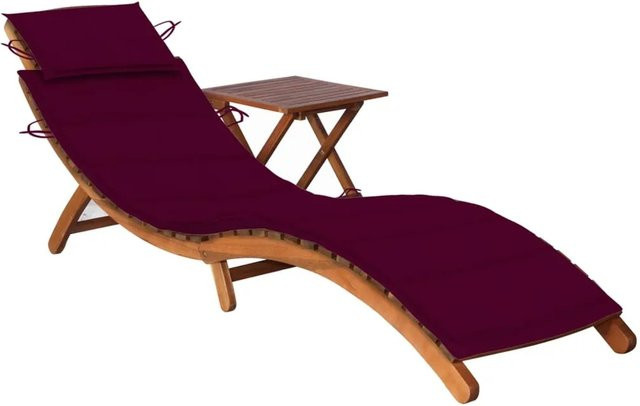 vidaXL Sonnenliege aus Akazien-Massivholz mit Tisch und wetterfester Auflage in Weinrot - Bild 1