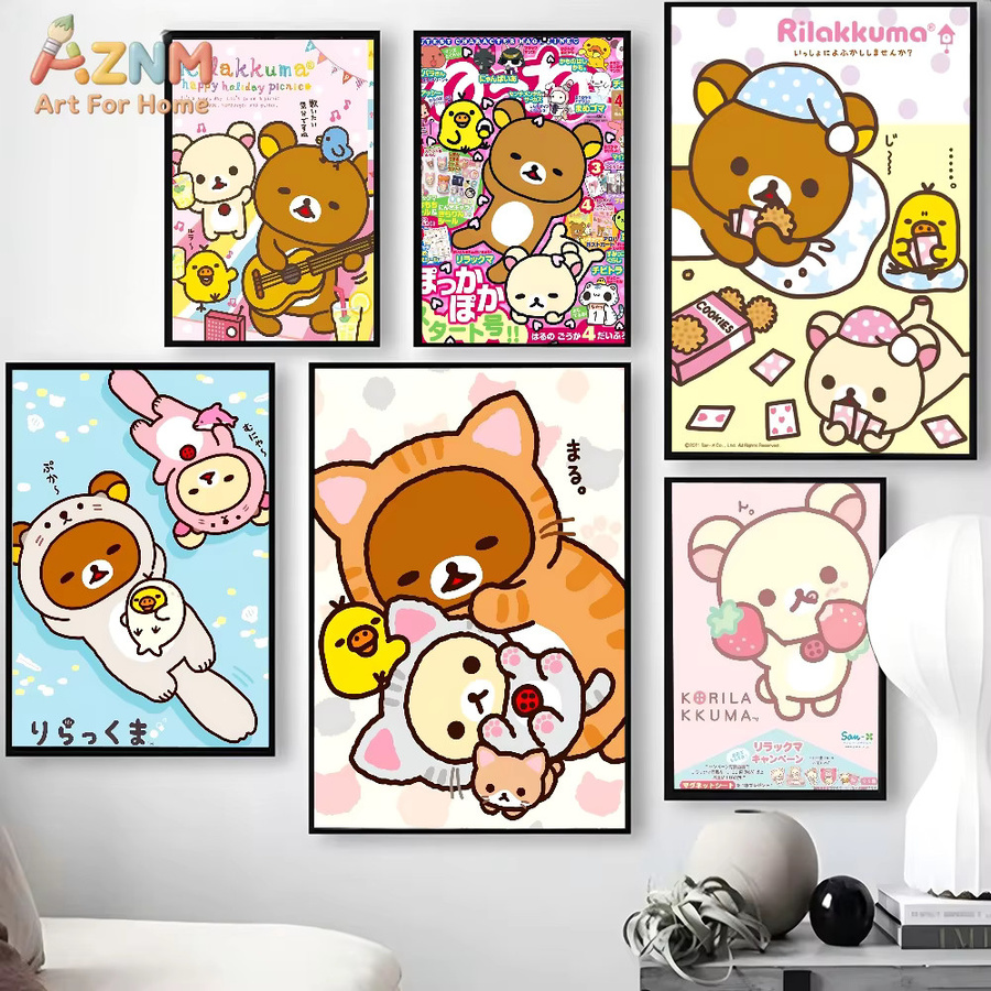 Kayou Rilakkuma Cartoon Wandposter Selbstklebend Wasserfest, Mehrfarbig - Bild 2