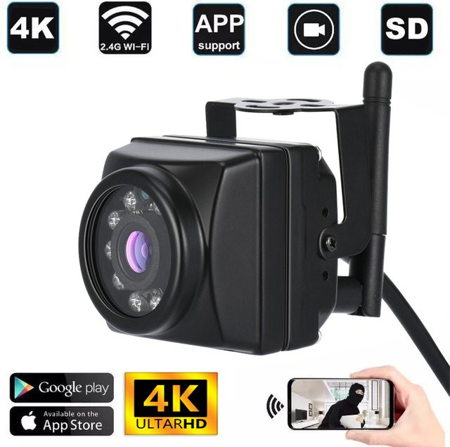 HQCAM Mini WLAN 8MP 4K IP-Kamera mit IMX335 und IMX307 Sensor, IR CUT 940nm LED, Audioüberwachung und RSTP-Unterstützung in Schwarz - Bild 1