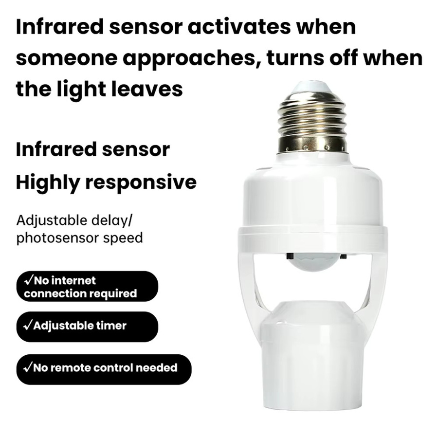 Diymore E27 Steckdose mit Bewegungsmelder und Infrarot-Sensor in Weiß - Bild 2