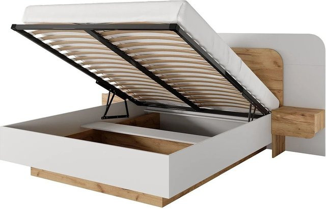 Desado Bett mit Bettkasten in Naturfarben Hell und Weiß, Breite: 160 cm, Höhe: 245,2 cm - Bild 1