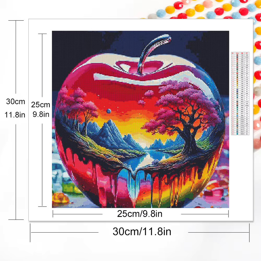 Ever shine Diamantmalerei Apfel als Mosaik-Landschaftsbild mit Rundsteinen in Mehrfarbig, Breite: 30,0 cm, Höhe: 30,0 cm - Bild 2