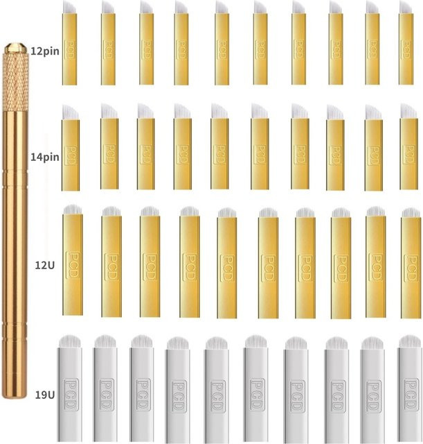 ROKYO Golden Tebori 3D Tattoo Stift, 40 Stück 12PCD Klingen, Microblading Nadeln - Bild 1