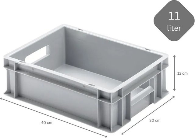 PROREGAL SuperSparSet 10x Eurobehälter mit offenem Griff und Auflagedeckel, Grau, H x B x T: 12 x 30 x 40 cm, 11 Liter Transportboxen - Bild 1