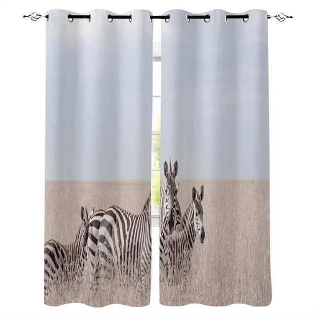 Super Six Fenstervorhänge mit Zebra-Wildtierfotografie in Schwarz-Weiß, Breite: 135 cm, Höhe: 60 cm - Bild 1
