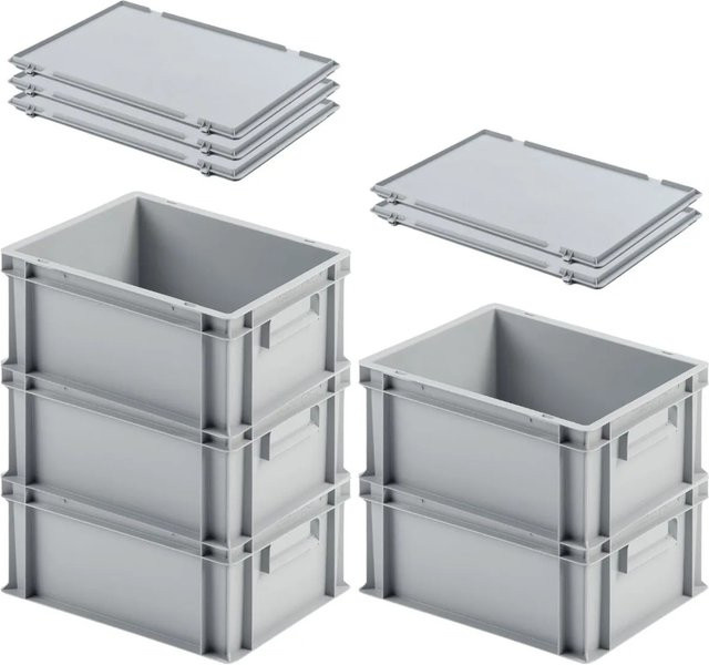 PROREGAL SuperSparSet 5er Pack Eurobox Transportboxen mit Scharnierdeckel und geschlossenem Griff, Grau, H: 17,5 cm, B: 30 cm, T: 40 cm - Bild 1