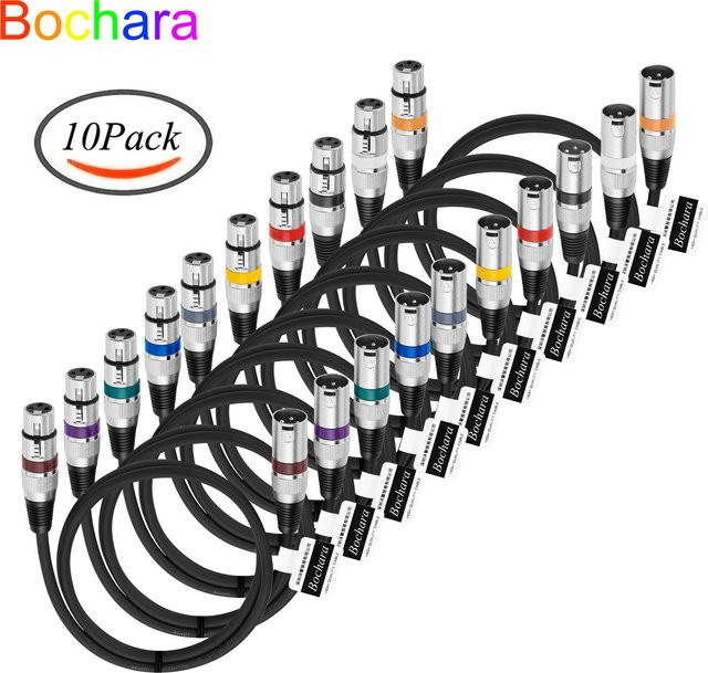 Bochara 10er-Pack XLR-Kabel Schwarz, Stecker auf Buchse, doppelt geschirmte OFC-Audiokabel für Mikrofon, Mixer und Verstärker - Bild 1