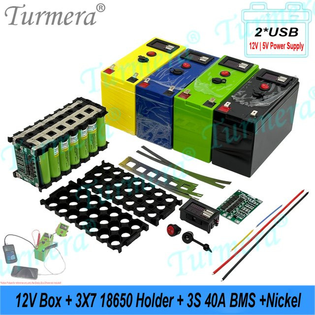 Turmera DIY 12V Batteriebox mit 3x7 18650 Halter, 40A BMS, Spannungsanzeige und Dual-Channel 2*USB 5V Power Bank - Bild 1