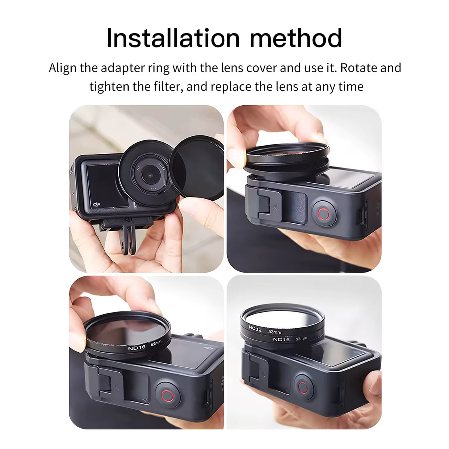DJI Osmo Action 6/5/4/3 Filterhalter in Schwarz für UV, CPL, ND, Stern, Schwarz Nebel, GND und Close-up Filter Sportkamera Zubehör - Bild 5