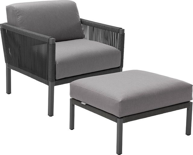 Solpuri CLUB Lounge Sessel mit Lounge Hocker aus Aluminium in Anthrazit - Bild 1