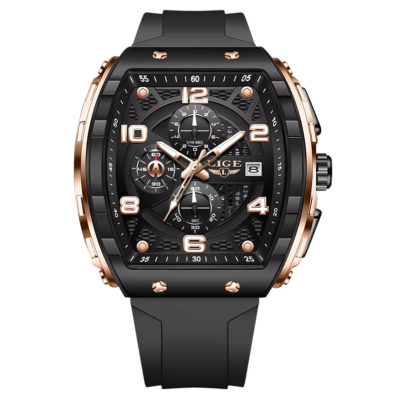 LIGE Armbanduhr, Chronograph, Quarz, Eckig, Schwarz, Silikon, Herren - Bild 5