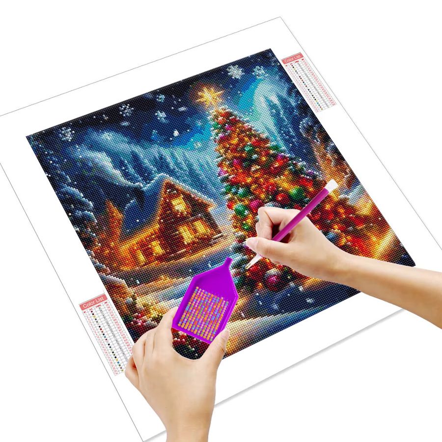 HUACAN DIY Diamantmalerei Set Weihnachtsbaum Winter Schneeszene 5D Mosaik Bild Kunstwerk B/B/H: 20 x 20 cm - Bild 2