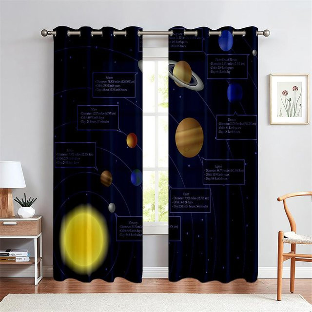 3D Milchstraße Planeten Vorhänge mit Sternenhimmel Design, 2er Set Blau, B: 50 cm, H: 130 cm - Bild 1