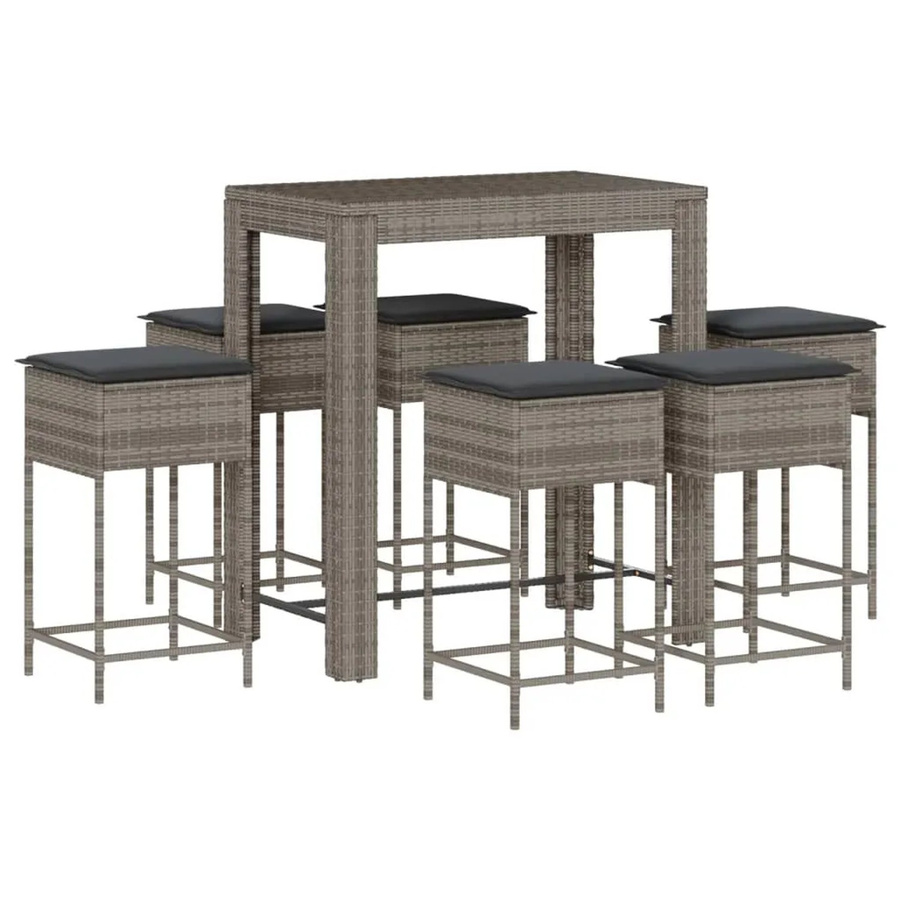 vidaXL 7-tlg Gartenbar-Set aus Poly Rattan mit Kissen in Grau, Modell 10 - Bild 2