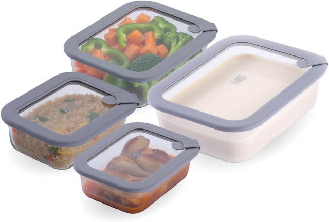 Fackelmann Chefkoch Vorratsgläser Set Alles aus Glas, 4-teilig, viereckig, transparent, luftdicht aus Glas und Silikon - Bild 1