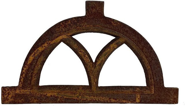 Halbrundes Stallfenster aus Gusseisen im Antik-Stil, Farbe Rostig, B x H: 20 x 33 cm - Bild 1