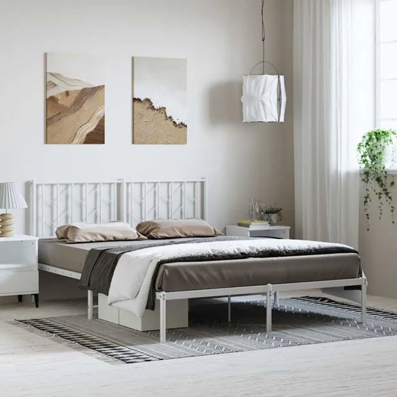 Vidaxl Metall-Bettgestell mit Kopfteil in Weiß, B/T/H: 193 x 203 cm - Bild 1