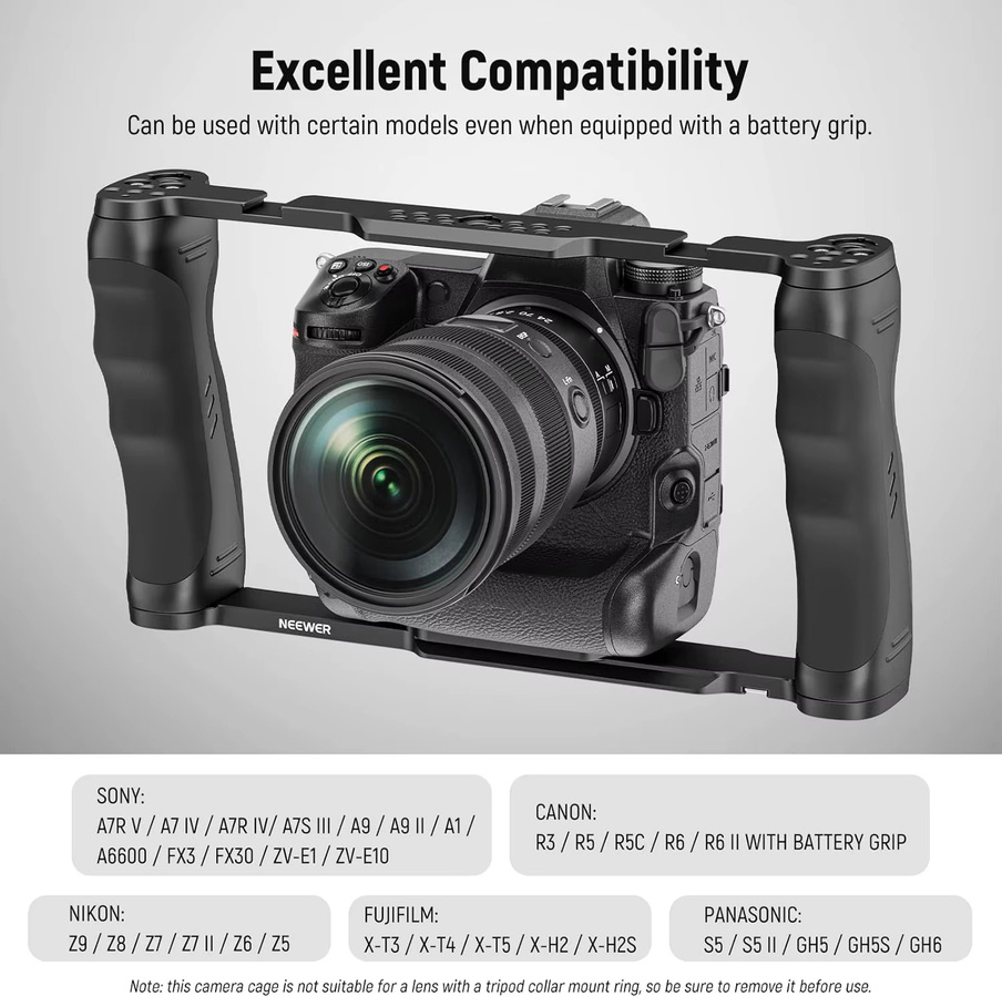 NEEWER Videokamera-Cage mit Arca-Basis, Doppelgriffen und 3/8-Zoll-ARRI-Halterung in Schwarz, kompatibel mit NEEWER 15mm Basisstangen - Bild 6