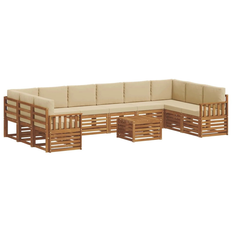 vidaXL 11-teilige Sofagarnitur aus Massivholz Akazie in Natur und Beige mit wetterfesten, abnehmbaren Polstern und Armlehnen - Bild 2